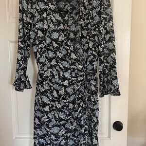 Floral Wrap Mini Dress - Black and Blue